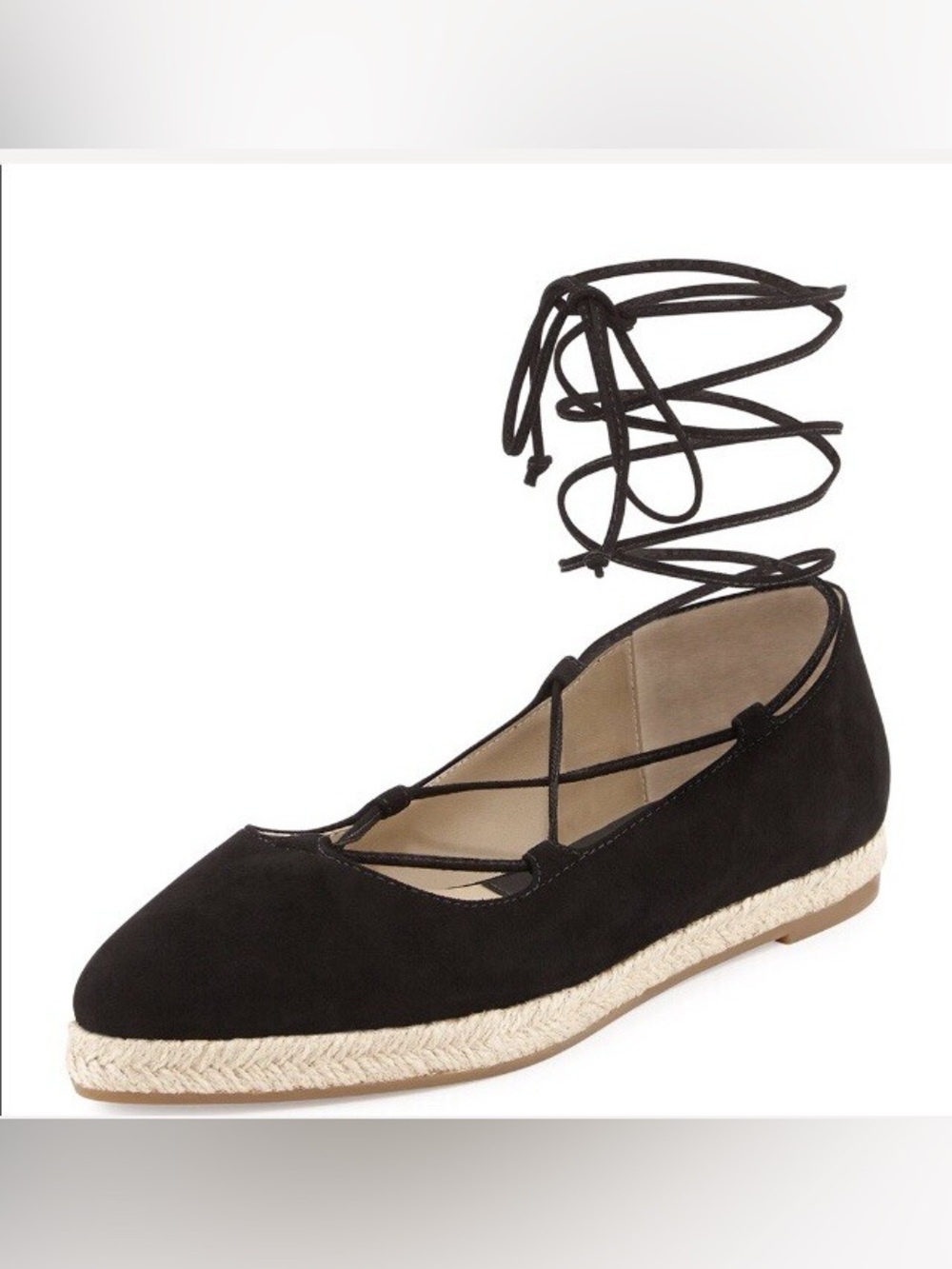 Michael Kors Collection Cadense Black Suede Espadrille Lace Up Flats